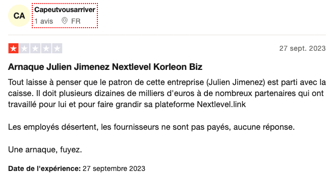 réactions à l'arnaque de Nextlevel Julien Jimenez