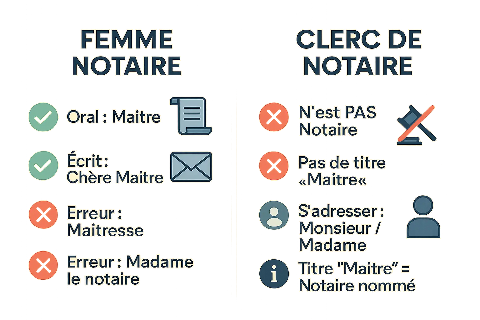Illustration comparant un notaire et un clerc de notaire