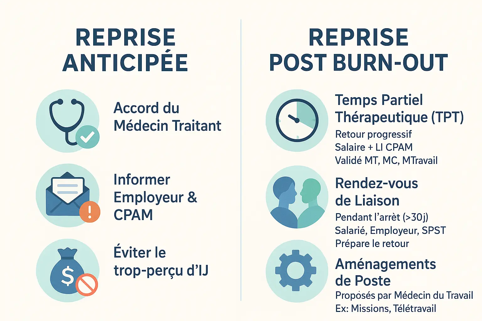 Illustration de la reprise anticipée et post-burn-out